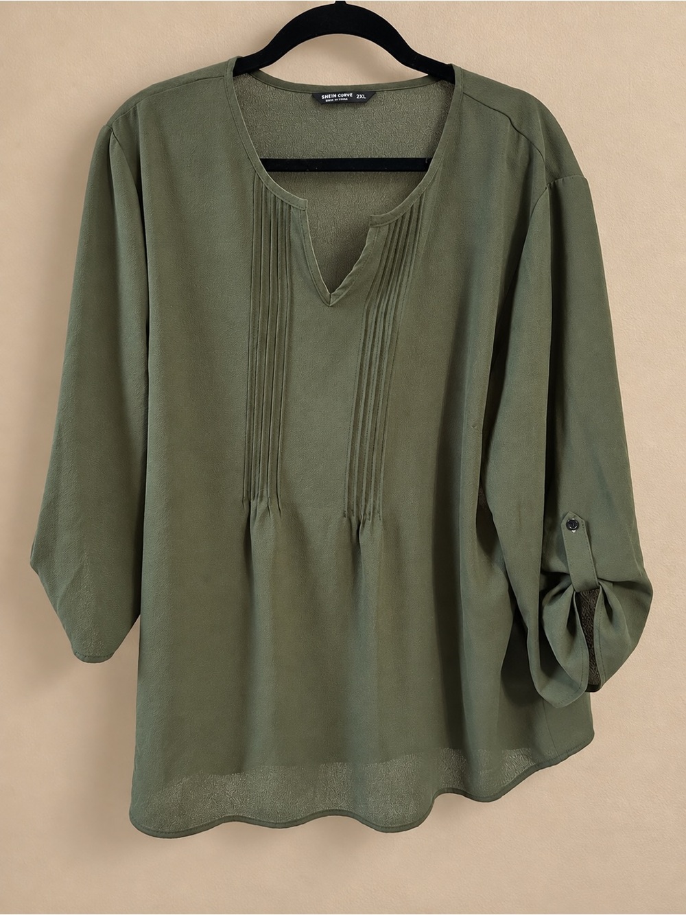 SHEIN Olive Green Pintuck Peasant Tunic